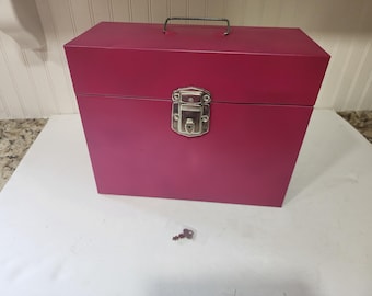 Large Refurbished Mystic Magenta Metal File Box, Important documents, Photo storage,  Mail Storage, Checks Storage, Metal File Storage