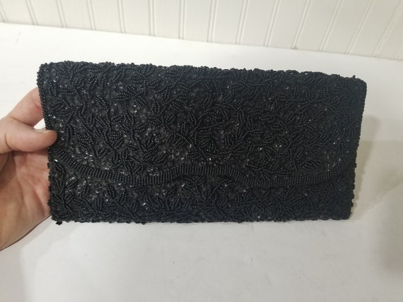 Vintage Black Beaded Clutch Purse, Formal Clutch … - image 3