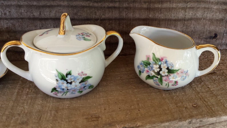Vintage China Condiment Serving Dish and China Sugar and Cream Set