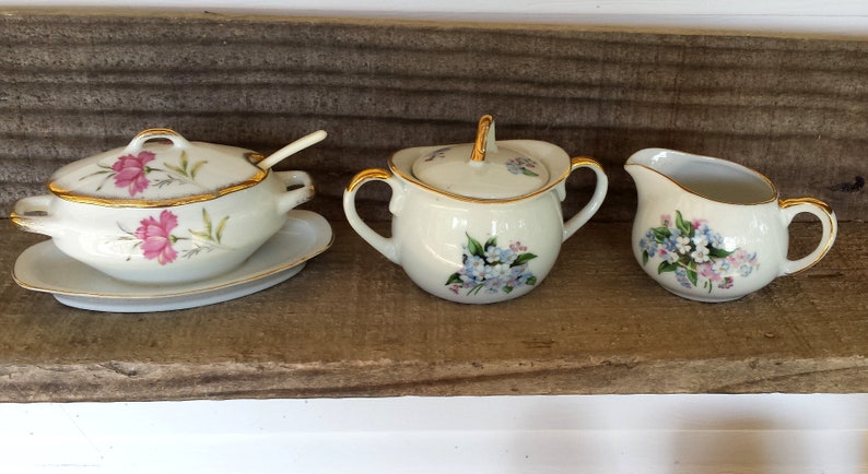 Vintage China Condiment Serving Dish and China Sugar and Cream Set