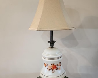 Vintage  Hurricane Lamp, Victorian Lamp,  Floral Glass Lamp, Peach Floral
