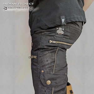 OMICRON Black Cargo Pants – Techwear Rave Outfit, Psytrance Clothing, Festival Fashion, Darkpsy Tribal Pants, Cyberpunk Streetwear, Goa Wear