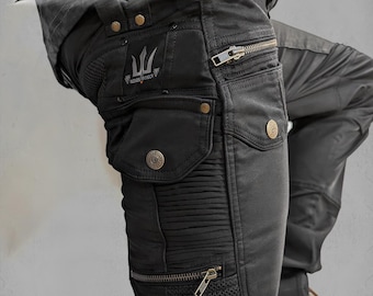 DELTA Black Cargo Pants | 14 Pockets Minimalist Darkwear | Rock Techwear | Underground Festival Pants