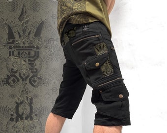 Black Cotton Quarter Pants: Goa Trance Festival Psywear