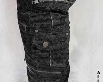 Black Cotton Cargo Shorts | PI Psystar | Festival Techwear, Psytrance Rave Psywear Goa