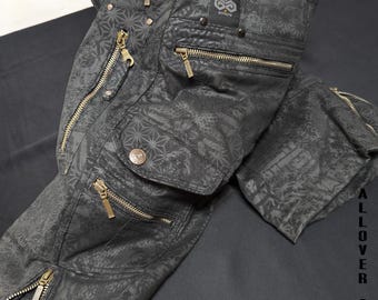 Goa Cargo Shorts Psykee - Film Print PsyPunk - Festival Rave Shorts - Tribal Techwear - Multi Pocket