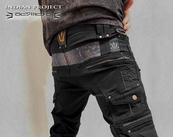 PI GROUND Black Cargo Shorts – Psytrance Clothing, Festival Techwear, Cyberpunk Shorts, Tribal Streetwear, Burning Man, Goa Fashion, Psywear
