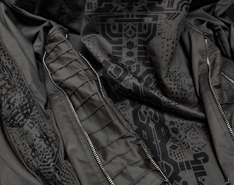 Tribal Festival Hoodie Trishul Stone - Psytrance Goa Jacket - Rave Wear- Sacred Geometry