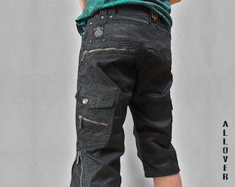 Cargo Shorts Psycue Maze - Tactical Multi Pocket - Psytrance Techwear - Urban Streetwear