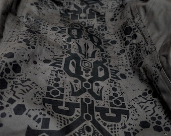 Techno Hoodie Totemik Stone - Psytrance Goa Jacket - Psywear- Psytech Totem