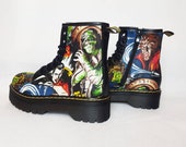 Horror chunky boots, custom shoes, classic films, Frankenstein, werewolf, women shoes, gothic shoes, alternative, oddities, Dracula shoes