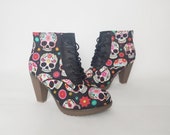 Women boots, sugar skull, day of the dead, rock your sole, gift for her, skull, pastel goth, creepy cute, harajuku, fairy kei, pink boots