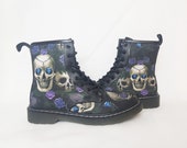 Skulls and purple roses, Goth boots, skull shoes, women shoes, custom, Halloween, goth gift, vegan, pastel goth, creepy cute, rock your sole