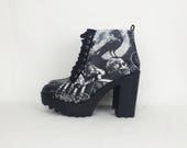 Gothic boots, goth shoes, platform shoe, Halloween, women boots, alternative, clothing, skull shoes, rock your sole, customized, creepy cute