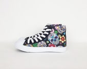 Sugar skull shoes, custom plimsolls, skull trainers, hi tops, rockabilly, day of the dead, sugar skull sneakers, gift for her, women shoes