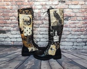Steampunk, boots, women shoes, brown boot, nevermore, skull, crow raven, rock your sole, knee high boots, long boots, platform boots, hippy