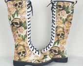 Skull wedding shoes, alternative bride, halloween wedding, knee high boots, skulls and roses, customised boots, women shoes, rock your sole