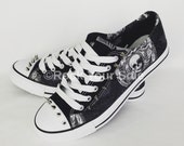 Goth pumps, gothic plimsolls, skull shoes, goth, custom sneakers, women trainers, customized shoe, alternative, skull gift, converse style