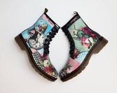 Alice in wonderland, alice in wonderland shoes, original, steampunk, custom shoes, women boots, gift for her, vegan leather, christmas gift