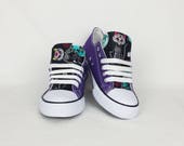 Cat shoes, pastel goth, funky shoes, skeleton cat, women trainer, customized sneaker, converse style, gift for her, alternative, purple shoe