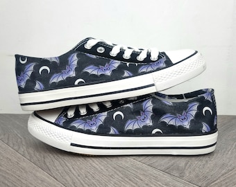 Bats trainers, spooky shoes, alternative fashion, customized sneakers, custom shoes, women shoes, pastel goth, plimsolls, birthday halloween