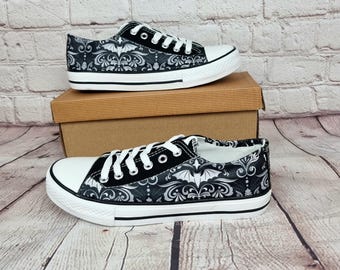 Bats trainers, spooky shoes, alternative fashion, customized sneakers, custom shoes, women shoes, pastel goth, plimsolls, birthday halloween