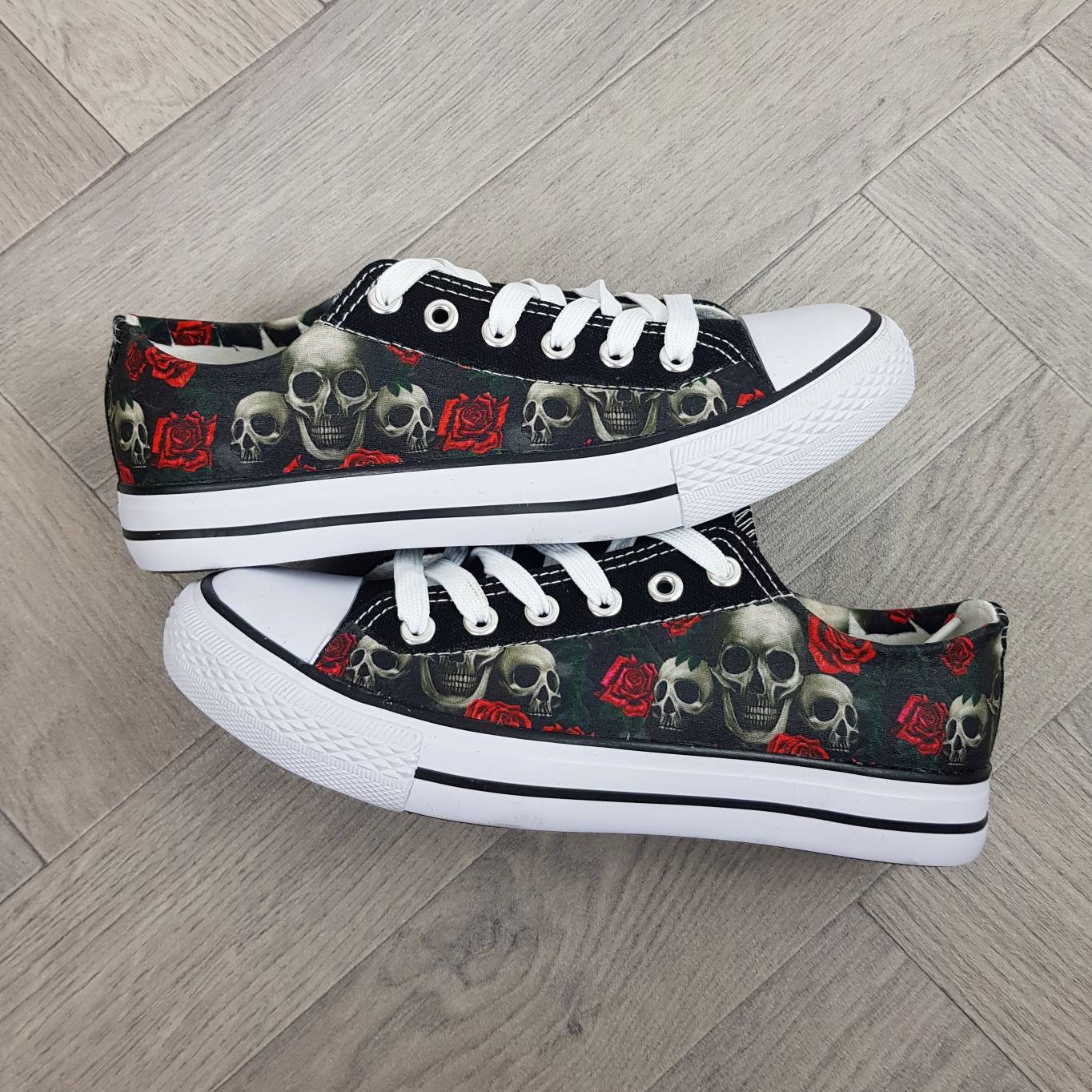 Skulls and Red Roses Skull Shoes Alternative Fashion