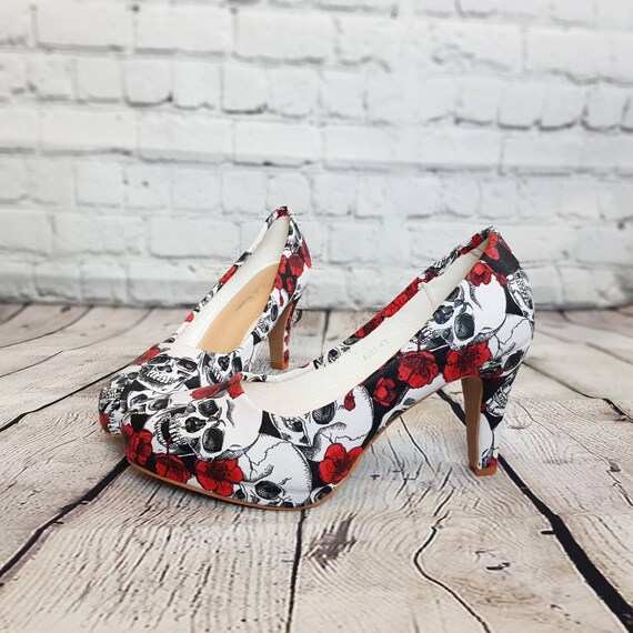 Gothic Shoes White Skull Heels Custom 