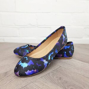 Galaxy bats shoes, Halloween, dolly pumps, gothic, nebula, geek, Christmas gift, slip on women pumps, custom shoe, alternative, gift for her