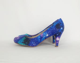 Galaxy shoes, galaxy heels, custom shoes, nebula shoes,goth shoes, women shoes, alternative, gift for her, bohemian, hippy style, rockabilly