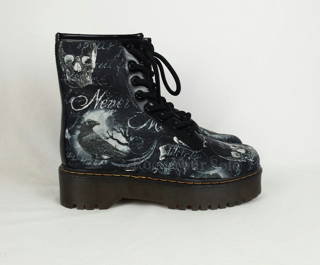 Gothic boots custom shoes crow shoes raven custom shoes Etsy