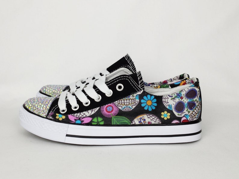 Day of the dead, custom shoes, women shoes, sugar skull shoes, custom skull shoes, alternative, custom converse style pumps, gift for her image 2