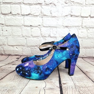 Galaxy shoes, space heels, custom shoe, nebula, geek, something blue,pastel goth, women shoes, alternative, gift for her, boho, rockabilly