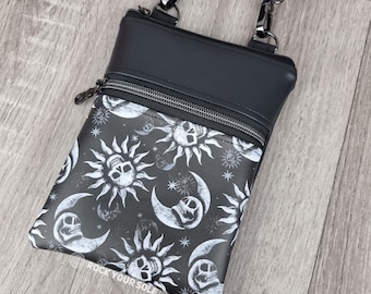 Skull celestial crossbody bag, phone bag, moon sun alternative spooky,pastel goth, shoulder bag, handbag, accessorie, gift for her, birthday