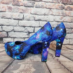 Galaxy shoes, space heels, custom shoe, nebula, geek, something blue,pastel goth, women shoes, alternative, gift for her, boho, rockabilly image 3