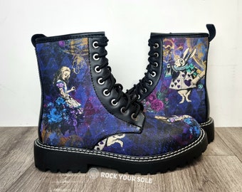 Alice in wonderland shoes, alice in wonderland, original, steampunk, custom shoes, women boots, gift for her, synthetic, Christmas present