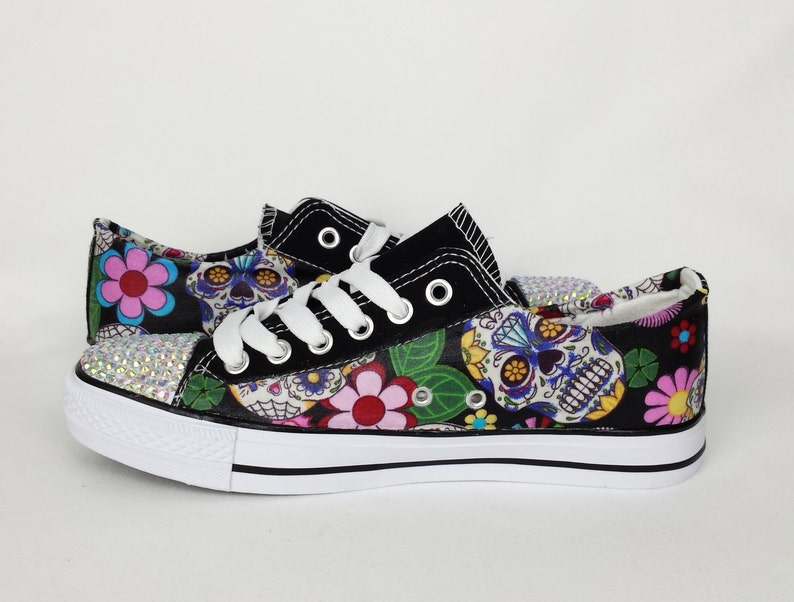 Day of the dead, custom shoes, women shoes, sugar skull shoes, custom skull shoes, alternative, custom converse style pumps, gift for her image 3