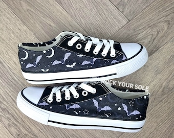 Mono bats trainers, spooky shoes, alternative fashion, customized sneakers, custom shoes, women shoes, pastel goth, plimsolls, birthday