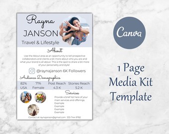 Instagram Media Kit, One Page Influencer Template, Press Kit For Business