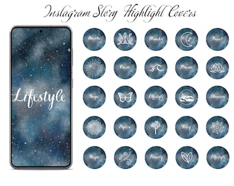 Instagram Story Highlight Covers, Set Of 24 Watercolor With Words And Dreamy Art, Lifestyle Blogger Highlights