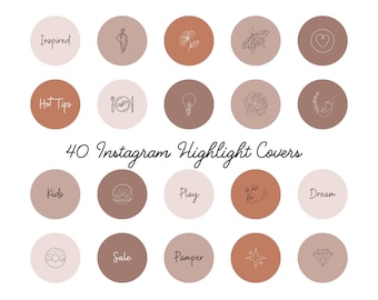 Set Of 40 Instagram Highlight Covers, Neutral Beige Line Art Story Covers, Fresh Instagram Branding