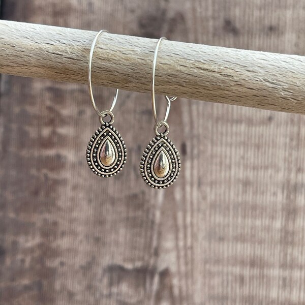 Boho silver hoop earrings, boho dangle earrings, bohemian earrings, silver boho, boho hoops