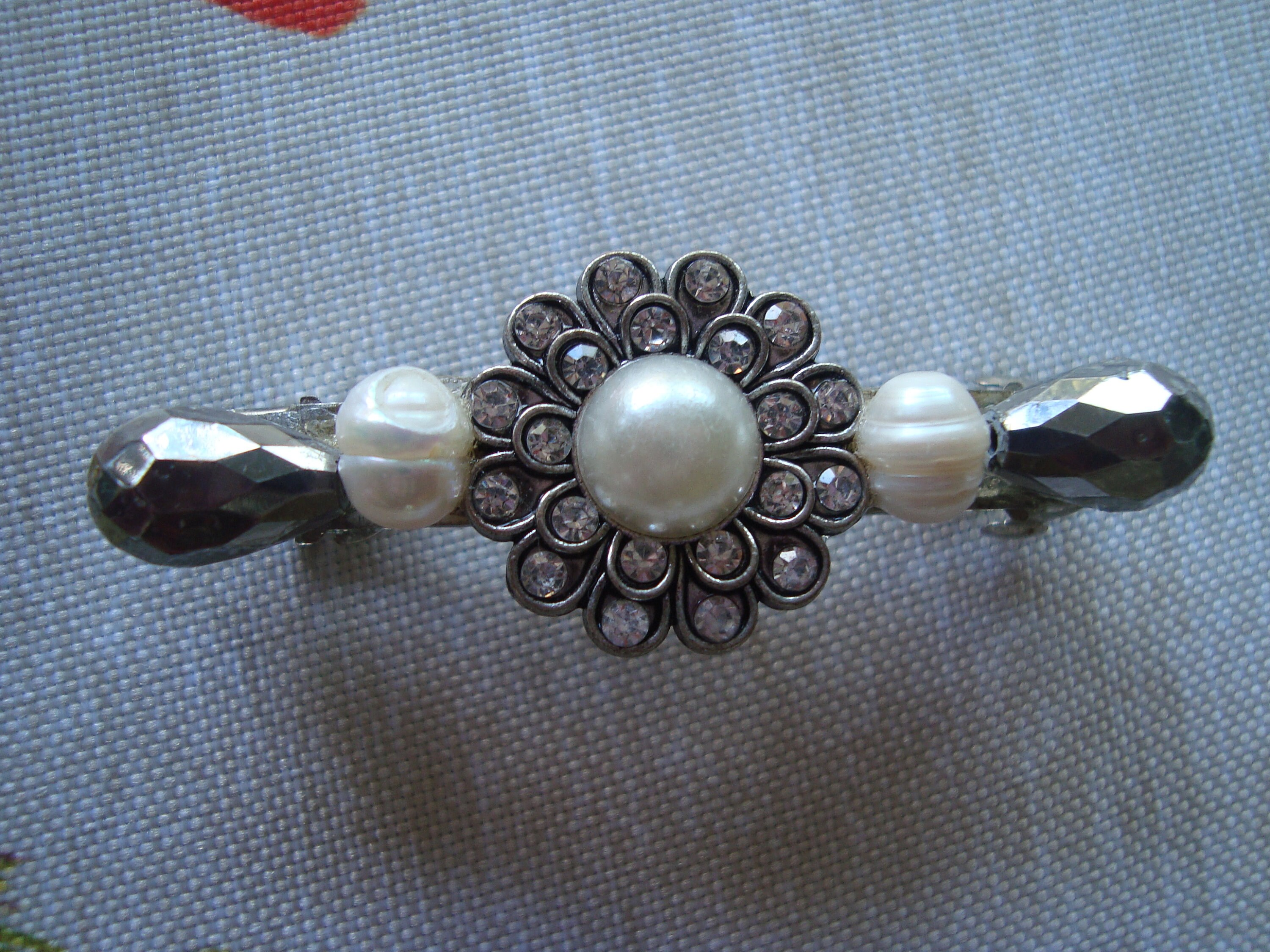 Barrette barret beret features beautiful pearl & rhinestone Etsy