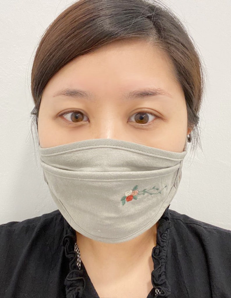 Embroidery Linen Face Mask/buy 1 get 20 filter free /Washable Etsy