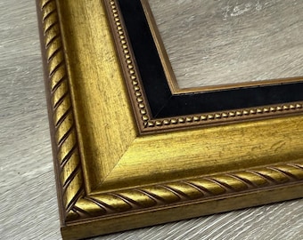 Gold Picture Frame | Rope & Beaded Design, Black Linen Liner
