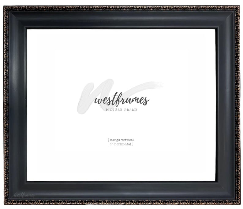 Black Ornate Gold Wall Picture Frame, Canvas Art Photo Museum Gallery Frame 2.25" Wide, Custom Frames For Wall Art, West Frames Pierre Frame
