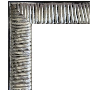 May include: A corner section of a silver-colored picture frame with a textured, ridged design. The frame is approximately 2 inches wide. The frame's corner is a mitered joint, and the overall style is rustic.