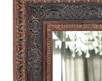 West Frames Parisienne French Ornate Wood Framed Wall Mirror Antique Bronze Black Patina Finish