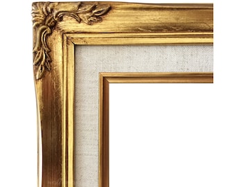 West Frames Flora Antique Gold Leaf Wood Ornate Baroque Picture Frame with Natural Linen Liner 2.25" Wide, Canvas Art Photo Gallery Frame