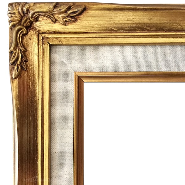 West Frames Flora Antique Gold Leaf Wood Ornate Baroque Picture Frame with Natural Linen Liner 2.25" Wide, Canvas Art Photo Gallery Frame